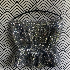Vintage silver sequin tube top super cute 2000s y2k festival